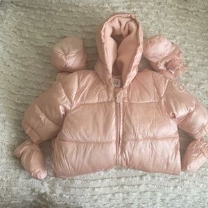 Pink down snow suit